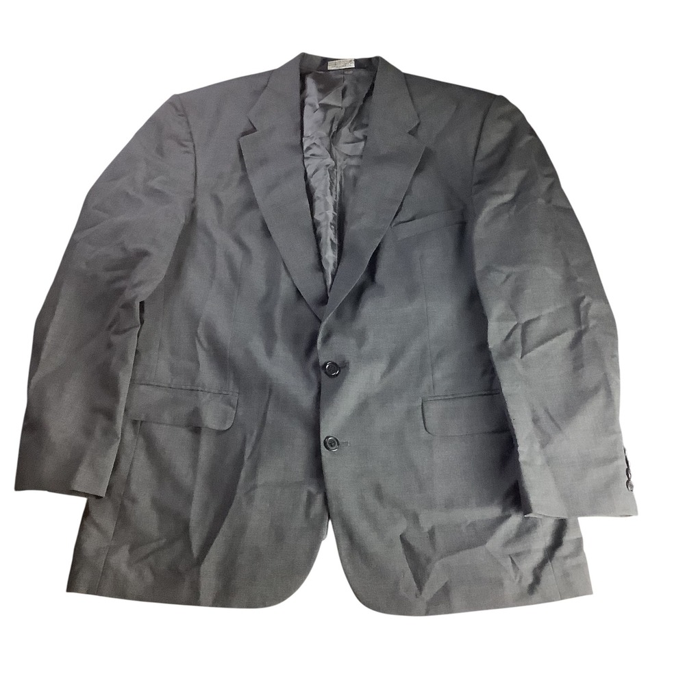 Lands End Sport Coat Mens 46L Gray Wool Two Button Blazer Classic Professional